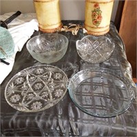4 Pieces of Cut Glass, Pressed & Marnex Glass
