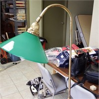 Brass Floor Lamp w/Bottle Green Shade