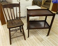 Wooden Youth Chair and Tea Trolley.
