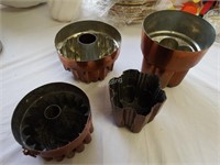 Four Vintage Copper Jelly Moulds & Escargot Pan