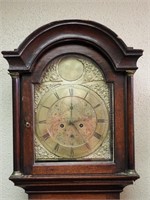 Antique Brass Grandfather Clock in Oak Case