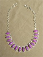 Purple Turquoise Set in Sterling Necklace.