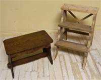 Wooden Bed Steps and Stool.  2 pc.