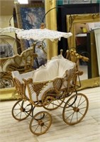 Adorable Wicker Stick and Ball Doll Stroller.