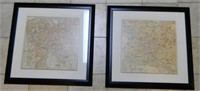 Firenze and Roma Map Prints, Framed.