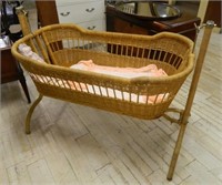 Wicker Rocking Baby Bassinet with Doll.