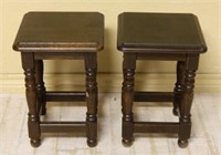 Petite Block and Turned Oak Side Tables.