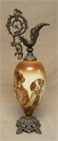 Dog Motif Bristol Glass and Brass Ewer.