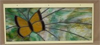 Butterfly Accented Stained Slag Glass Window.