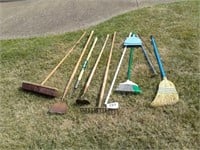 Garden tools and brooms