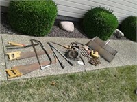 carpenter tools, loppers, log chain, aluminum