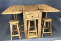 Solid Pine Drop Leaf Island Table with Stools