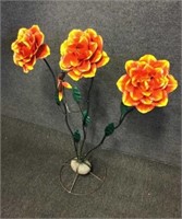 Metal Art Triple Flower with Hummingbird