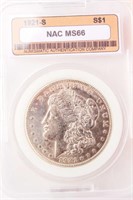 Coin 1921-S Morgan Silver Dollar NAC MS66