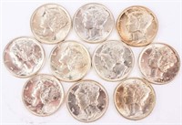 Coin  10 Gem BU Mercury Dimes 1930's & 40's