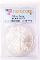 Coin 2008 American Eagle .999 Silver PCGS MS70