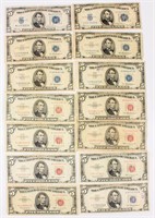 Coin $5 Silver Certificates and Notes  14 Pcs