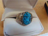 Mens Sterling Silver Turquoise Band Ring