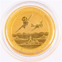 Coin Pearl Harbor Gold 1/10 .999 Fine Gold Coin