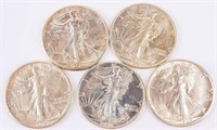 Coin 5 High Grade Walking Liberty Half Dollars