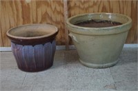 2 Large 5 & 10 Gal. Glazed Stoneware Flower Pots