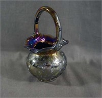 Modern Blown Art Glass Purple Carnival 7' Basket