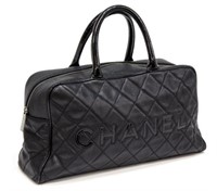 CHANEL BLACK QUILTED CAVIAR LEATHER 'BOWLING' BAG