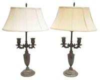 (2) FRENCH PATINATED METAL 2-ARM CANDELABRA LAMPS