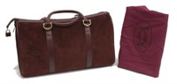 CARTIER BOSTON BURGUNDY SUEDE & LEATHER DUFFLE BAG