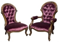 (2) VICTORIAN UPHOLSTERED HIS & HERS CHAIRS