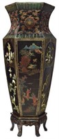 MONUMENTAL CHINESE LACQUER & STONE FLOOR VASE