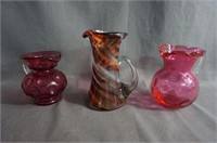 3 Blown Art Glass Small / Mini Pitchers