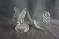 Fenton Glass Satin Butterfly Ring Holder and Swan
