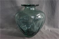 Spanish Aqua Blue Art Glass Bulbous 10" Vase