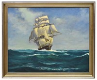 OTHO BLAKE (1904-1995) SHIP ON WAVES PAINTING