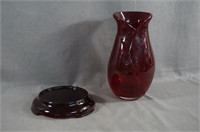 Blown Ruby Red Art Glass 9 1/2" Vase with Base