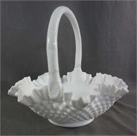 Fenton Milk Glass 10" Hobnail Bridal Basket