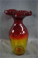 Modern Blown Glass Red Amberina Flared 9" Vase