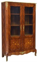 FRENCH MARBLE & MARQUETRY VITRINE