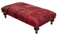 LARGE KILIM COVERED LOW OTTOMAN FOOTSTOOL