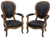 (2) LOUIS XVI STYLE MAHOGANY PARLOR ARMCHAIRS