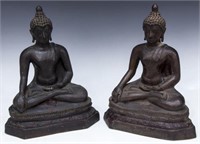 (2) CAST METAL SEATED EARTH TOUCHING BUDDHA
