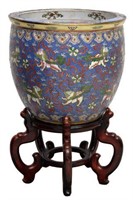 CHINESE FAMILLE ROSE PORCELAIN FISH BOWL, FU LIONS
