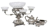 GEORGIAN STYLE CENTERPIECE & SILVERPLATE TEASET