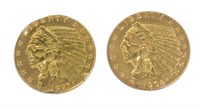 (2) U.S. 2.1/2 DOLLAR INDIAN HEAD GOLD COIN