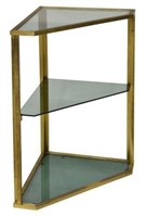 ITALIAN MODERN BRASS CORNER SHELF WITH SMOKE GLASS