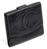CHANEL BLACK CAVIAR LEATHER BIFOLD SQUARE WALLET