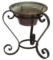 WROUGHT IRON PLANT STAND & COPPER PLANTER