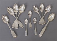 (11)ANTIQUE COIN SILVER TEASPOONS & SERVICE SPOONS