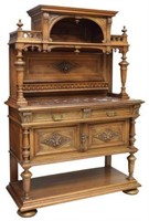 FRENCH HENRI II STYLE WALNUT MARBLE TOP SIDEBOARD